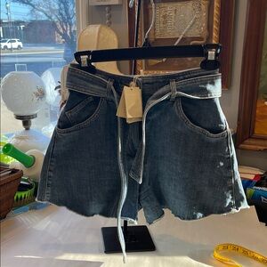 Maje Women’s Denim High-Waisted Shorts Size 35 EU | Dark Wash Jean Shorts Belted